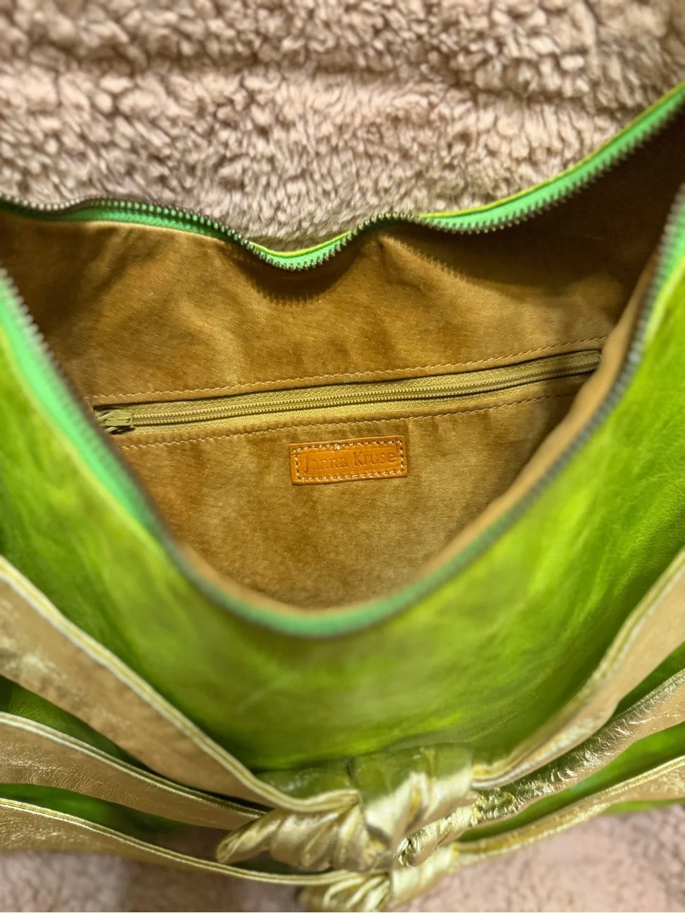 Rare Y2K Janna Kruse Lime Green Gold Leather Shoulder Bag